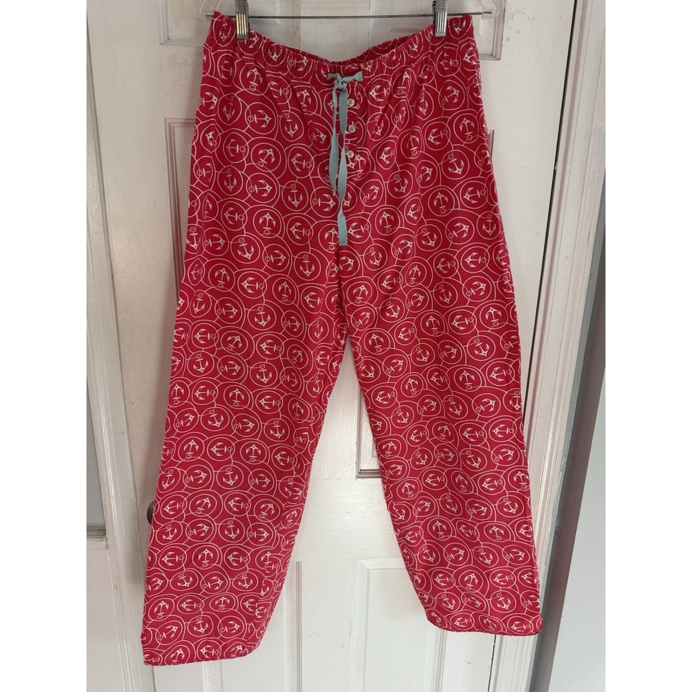 L.L. Bean Women's Pajama Lounge Pants Size L Red Anchor Print 100% Cotton